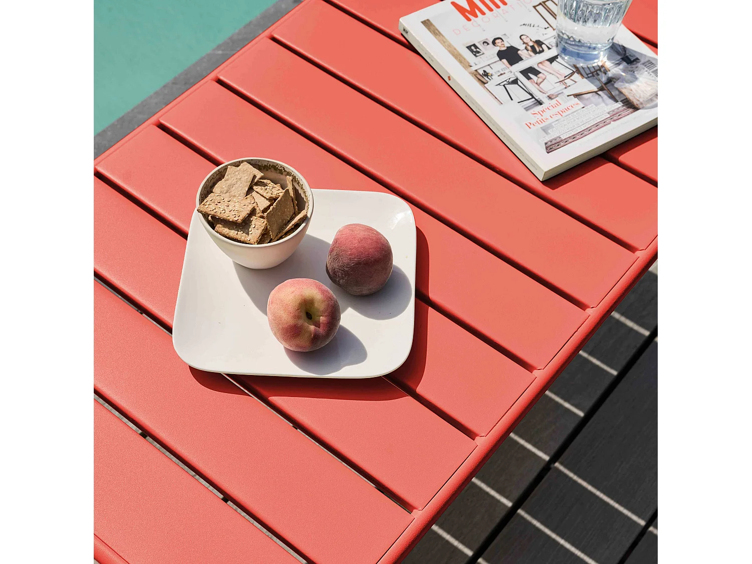 Table basse de jardin acier rouge 90 x 50 cm - Palavas