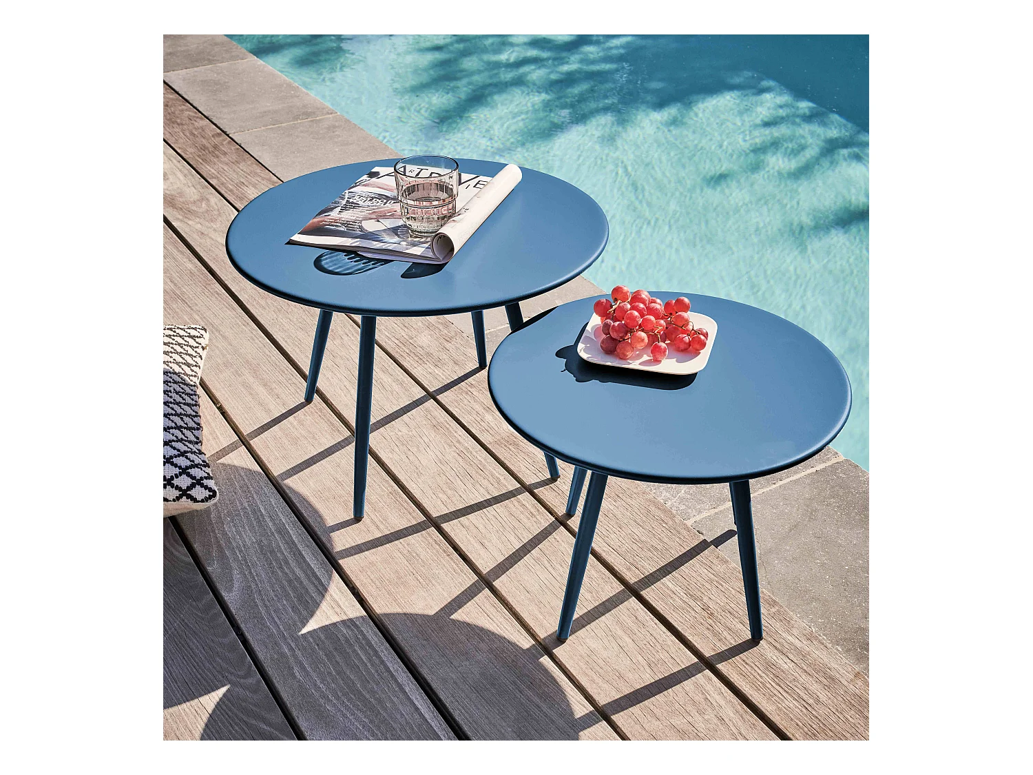 Lot de 2 tables basses de jardin en acier bleu pacific - Palavas