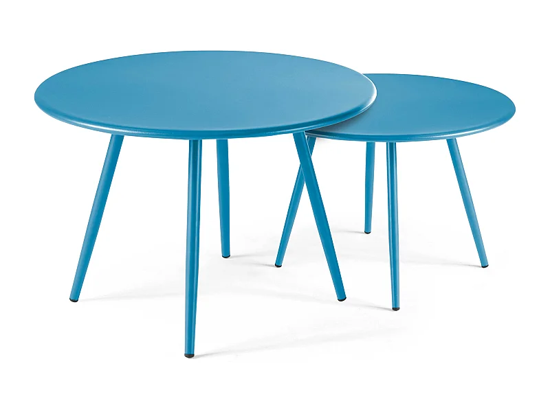 Lot de 2 tables basses de jardin en acier bleu pacific - Palavas