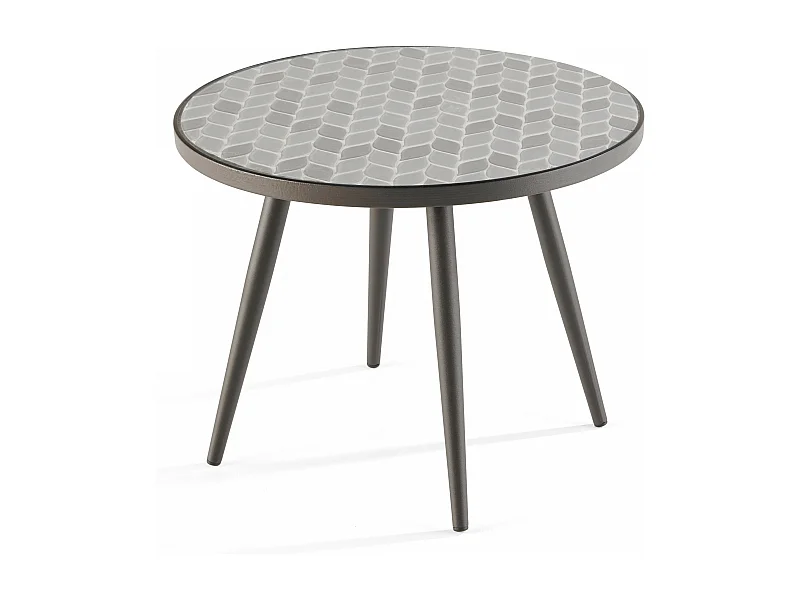 Table basse ronde de jardin en acier noir plateau en céramique - Tivoli