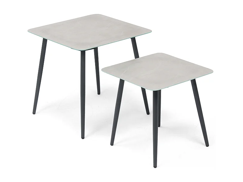 Lot de 2 tables basses de jardin en acier gris