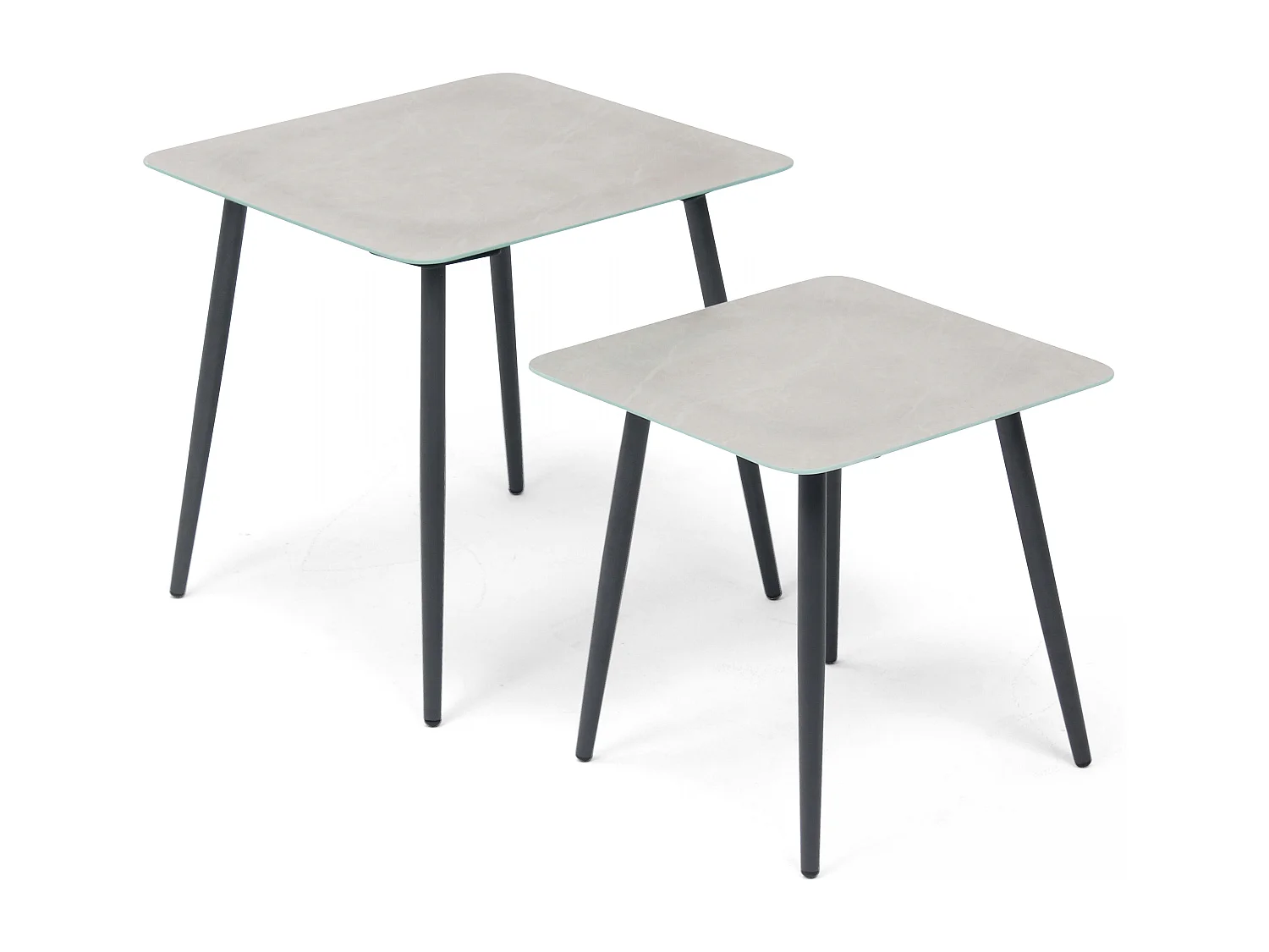 Lot de 2 tables basses de jardin en acier gris