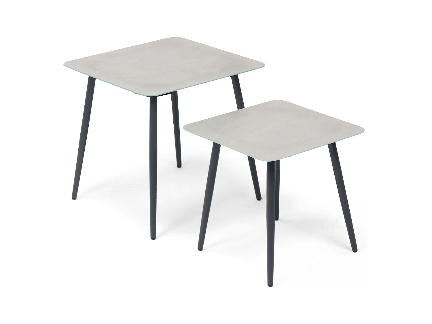Lot de 2 tables basses de jardin en acier gris