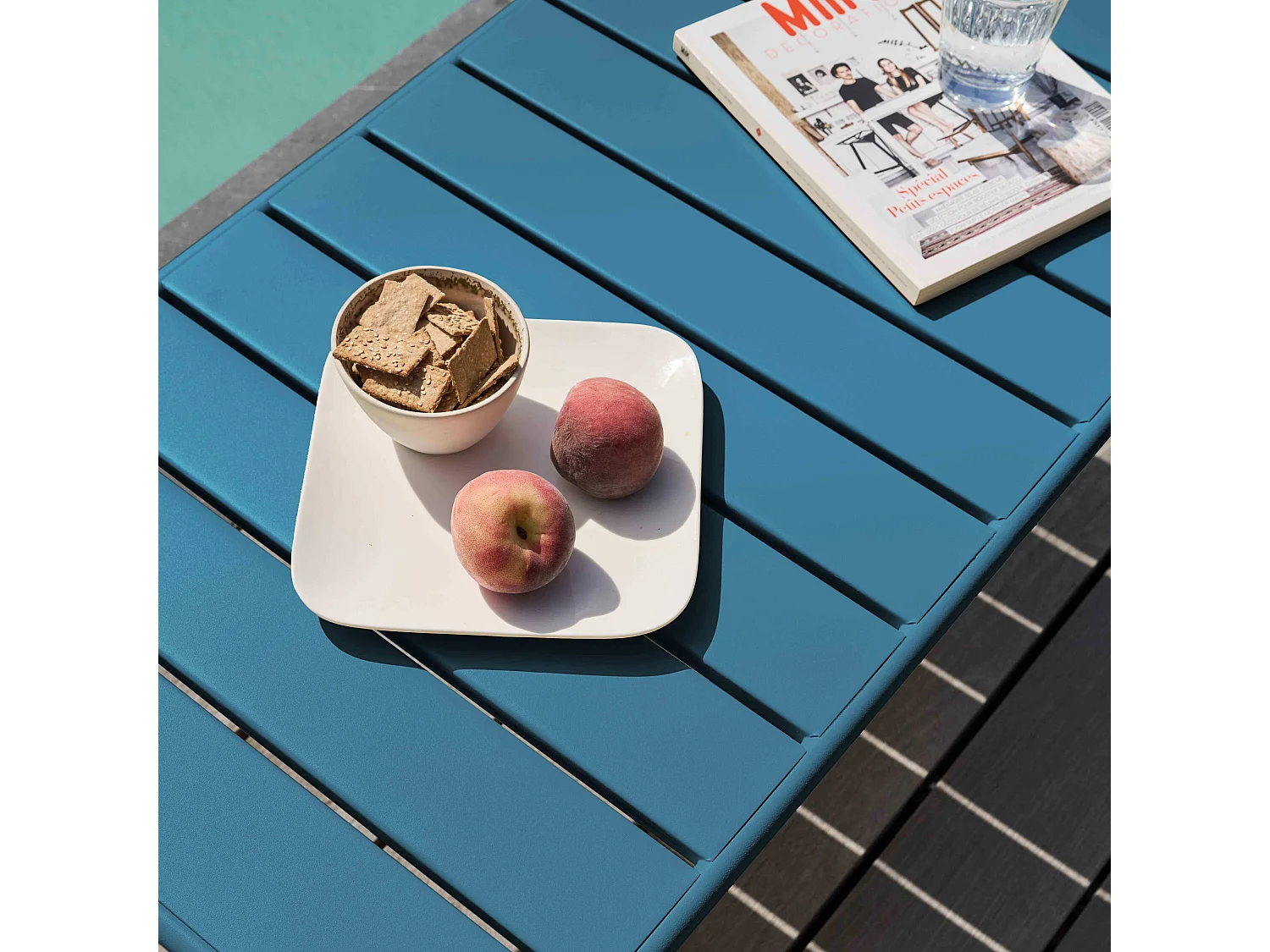 Table basse de jardin acier bleu pacific - Palavas