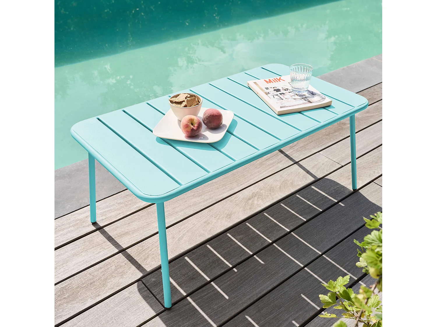 Table basse de jardin acier turquoise 90 x 50 cm - Palavas