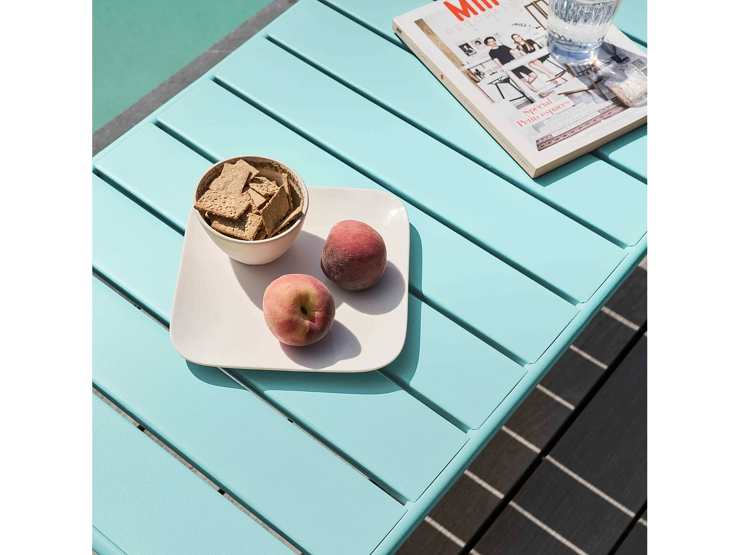 Table basse de jardin acier turquoise 90 x 50 cm - Palavas