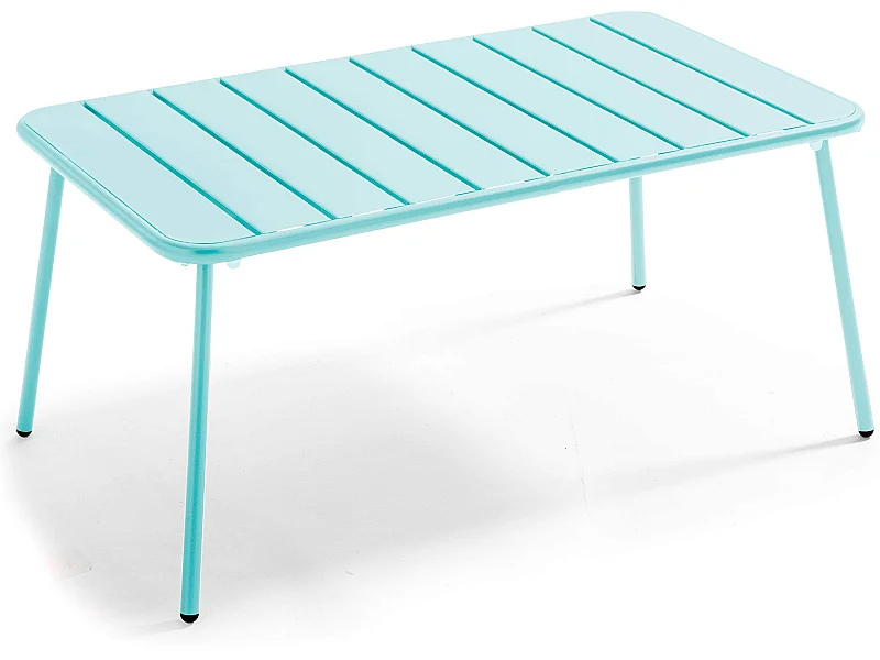 Lage tuintafel van turquoise staal, 90 x 50 cm