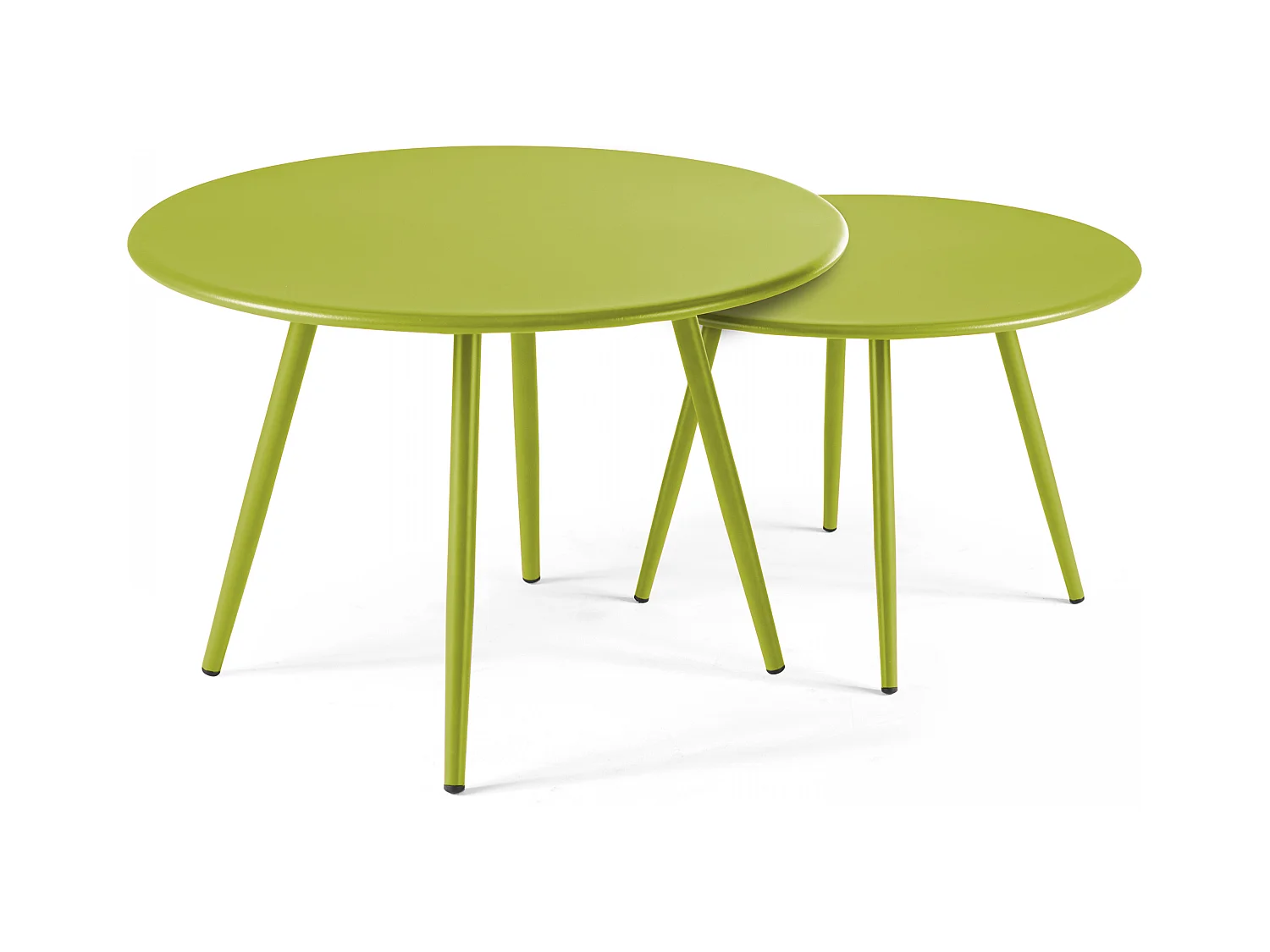 Set van 2 lage tuin tafels in groen staal