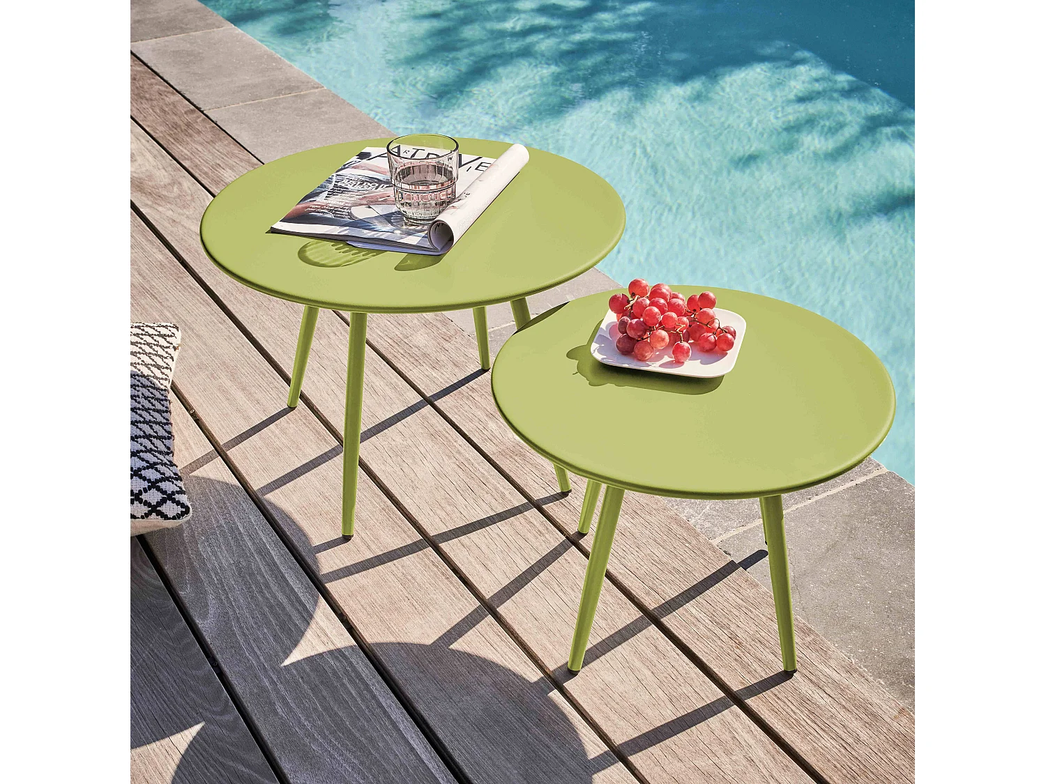 Lot de 2 tables basses de jardin en acier vert - Palavas