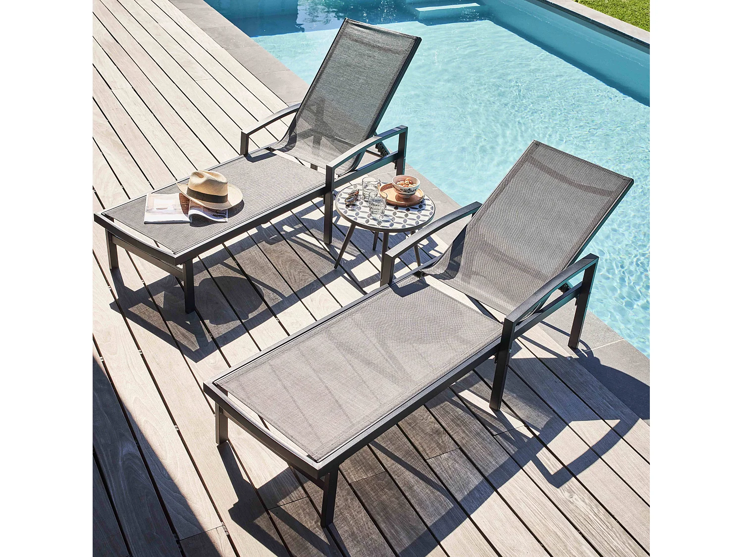 Table basse ronde de jardin en acier gris plateau en céramique - Tivoli