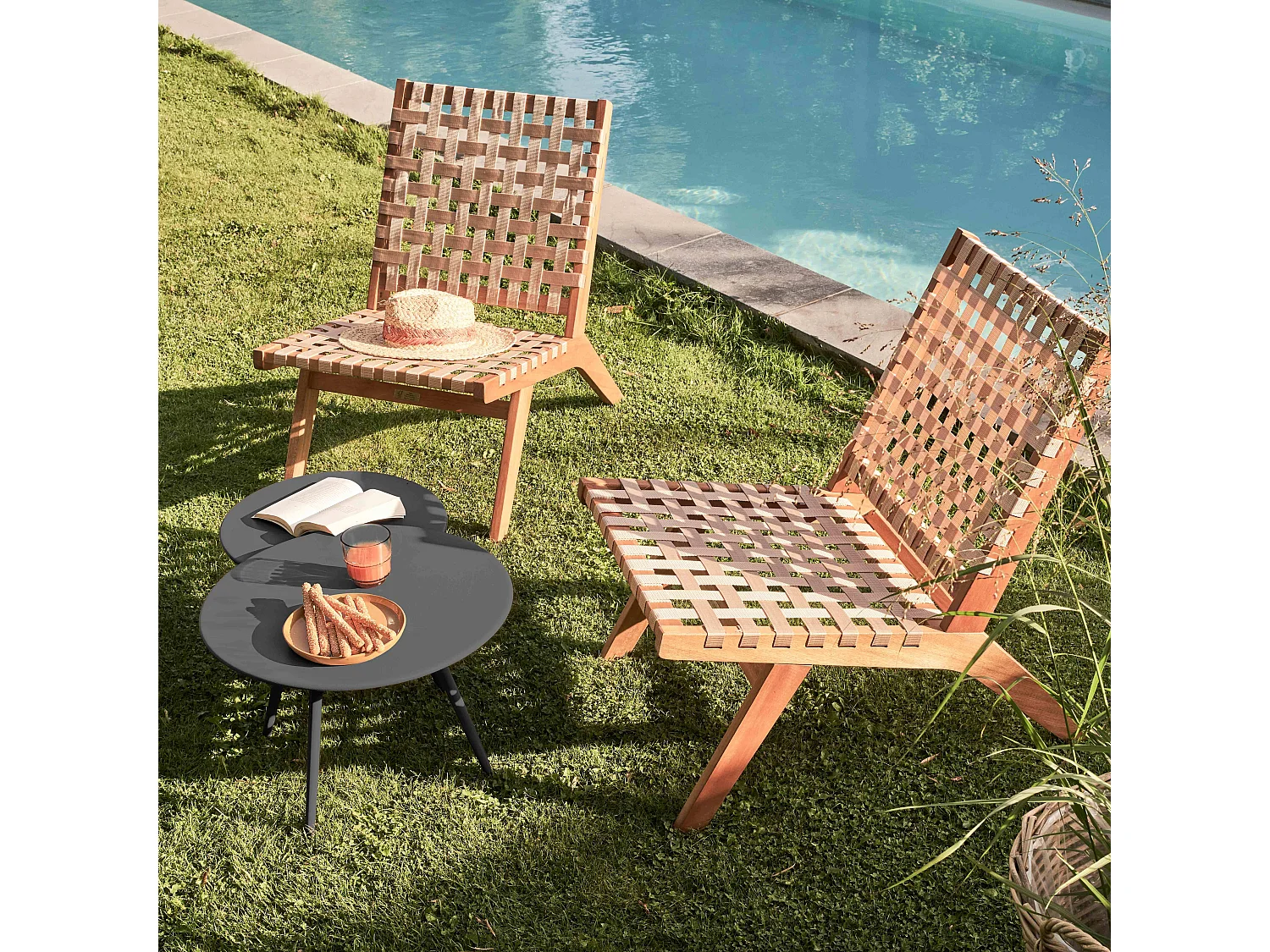 Lot de 2 tables basses de jardin en acier anthracite - Palavas