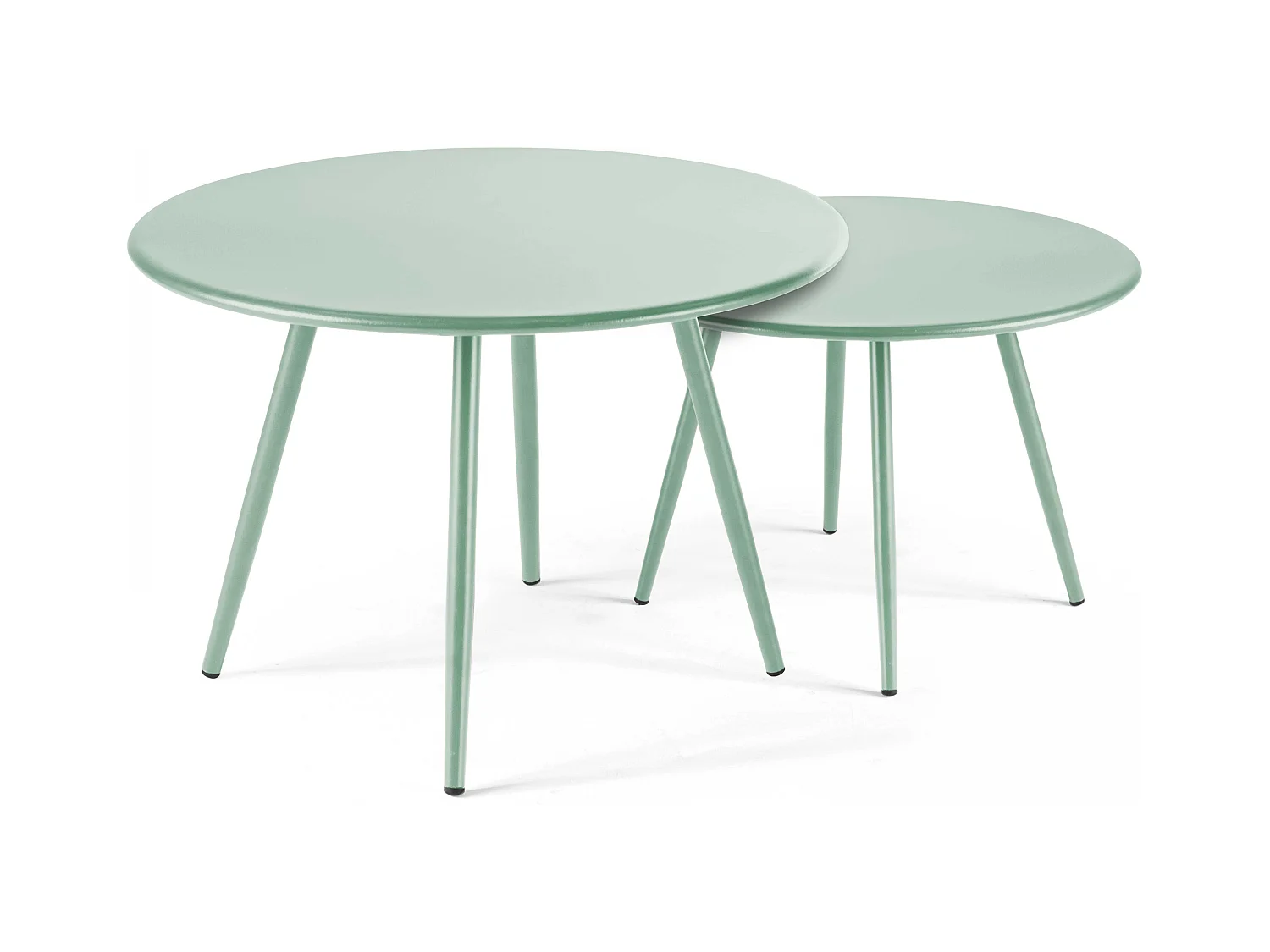 Set van 2 lage tuin tafels van groen salie staal, 50 cm
