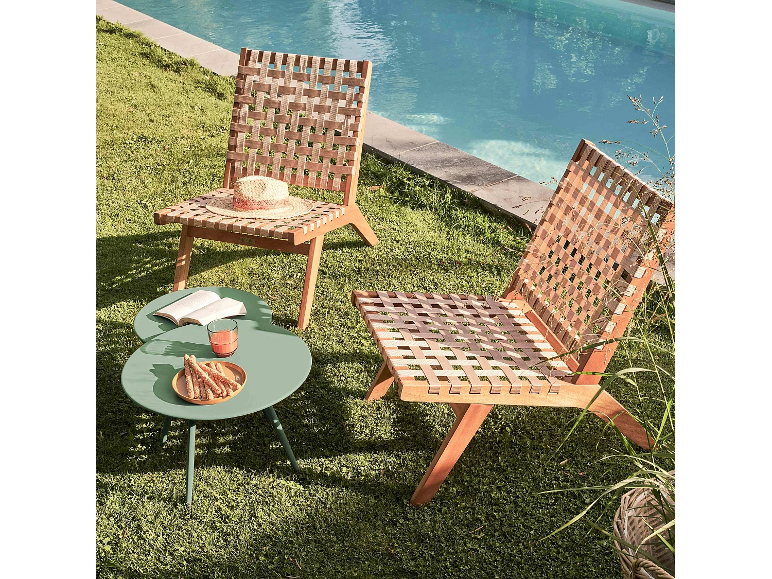 Lot de 2 tables basses de jardin en acier vert sauge 50 cm - Palavas