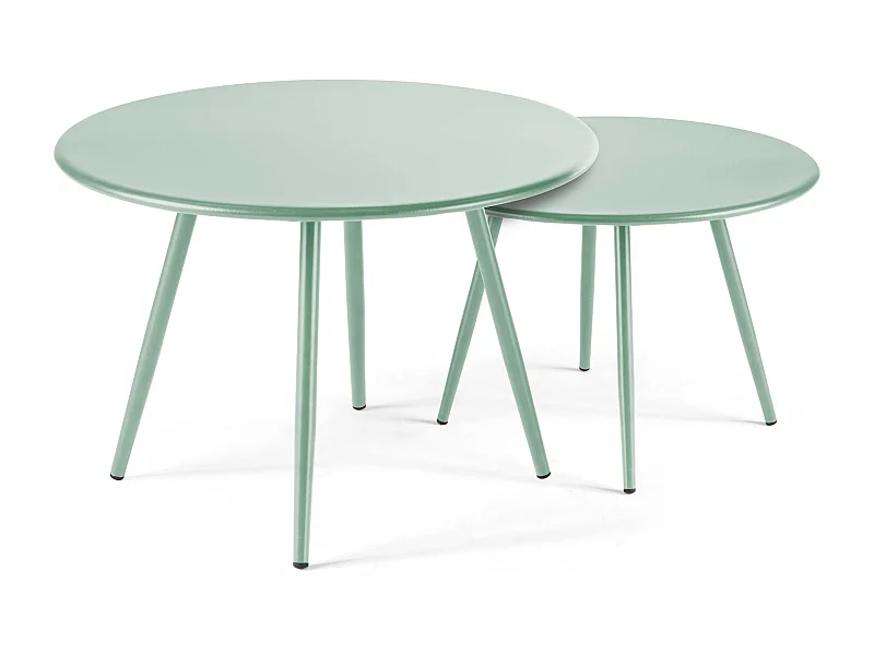 Lot de 2 tables basses de jardin en acier vert sauge 50 cm - Palavas