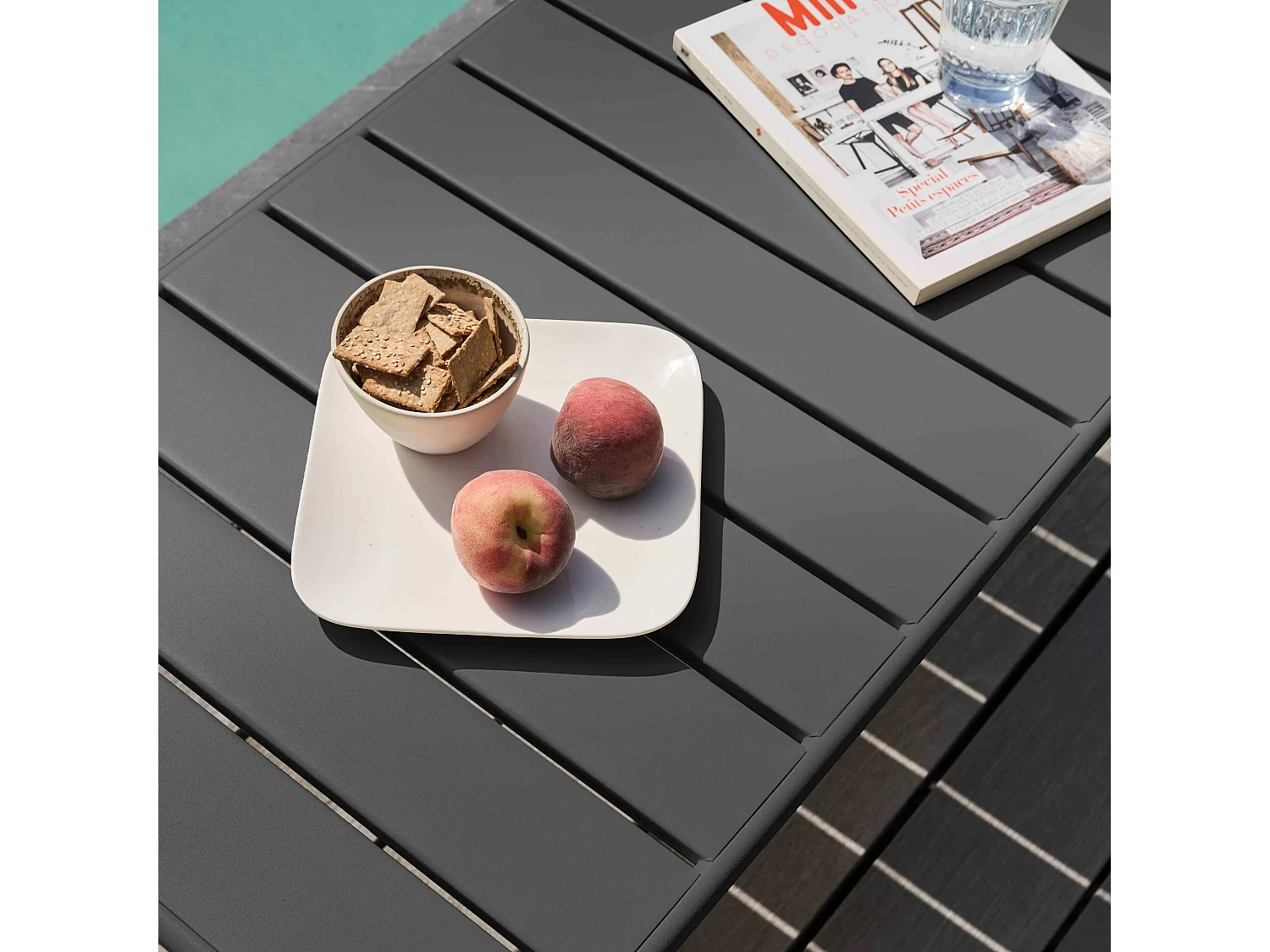 Table basse de jardin acier gris anthracite 90 x 50 cm - Palavas