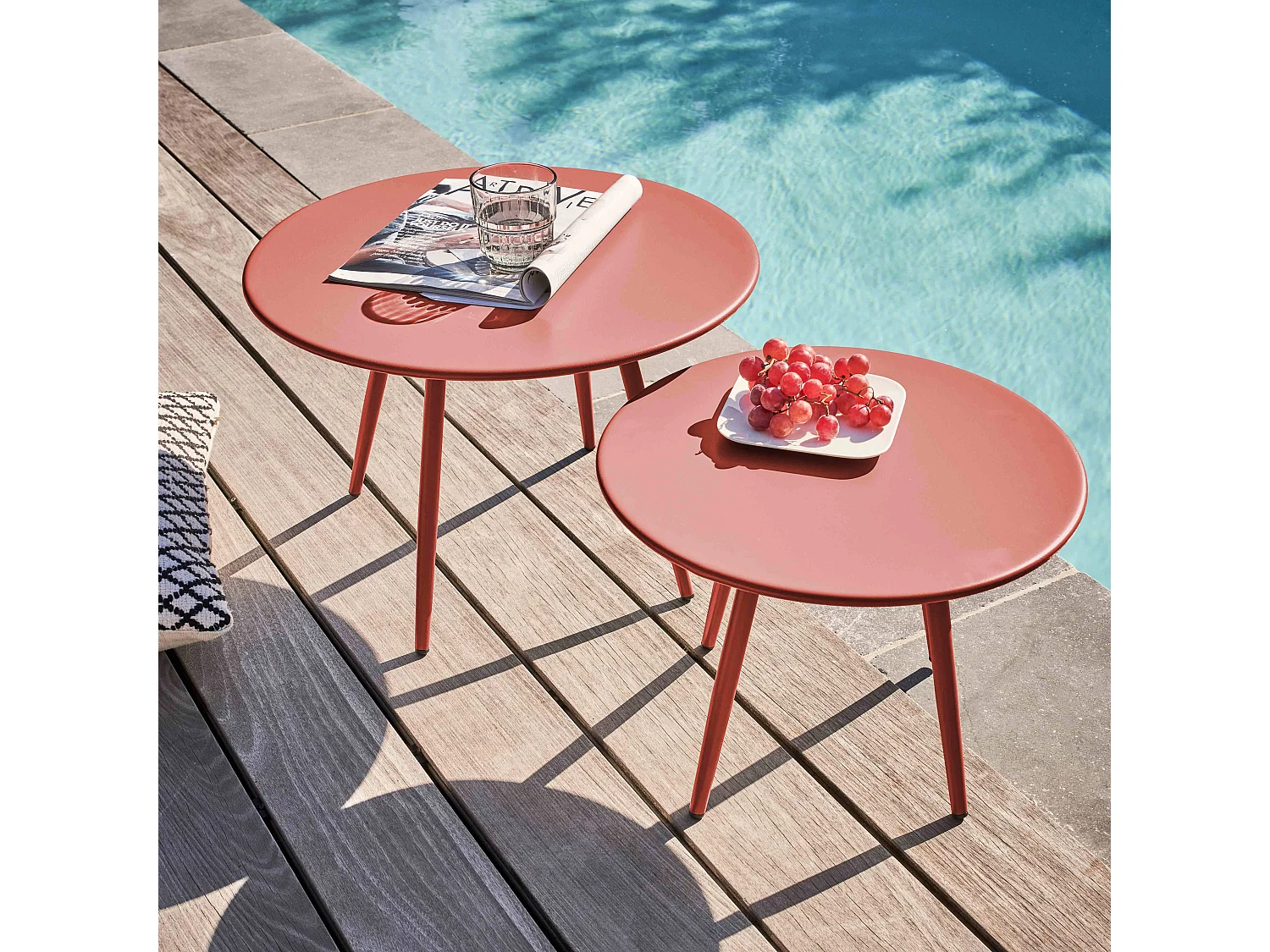 Lot de 2 tables basses de jardin en acier argile 50 cm - Palavas