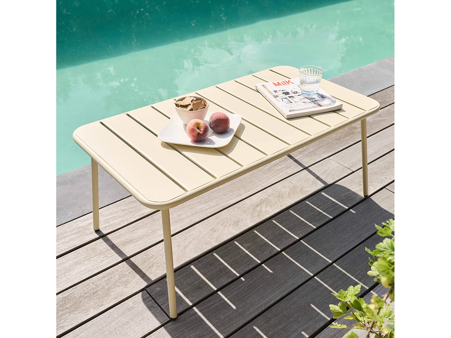 Table basse de jardin acier ivoire 90 x 50 cm - Palavas