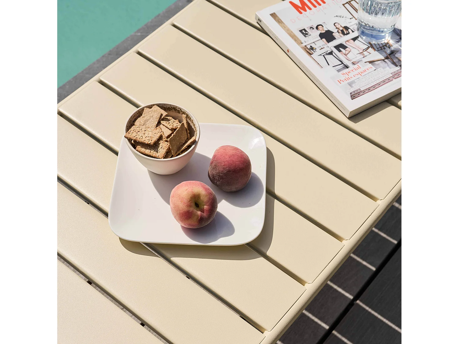 Table basse de jardin acier ivoire 90 x 50 cm - Palavas