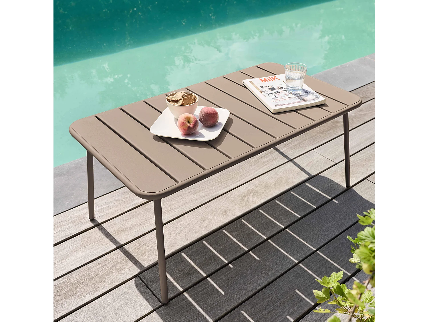 Lage tuin tafel van taupekleurig staal, 90 x 50 cm