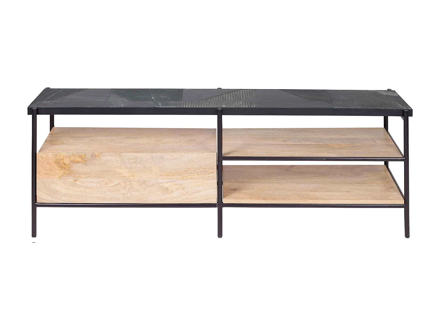 Meuble TV en marbre et manguier massif 150 cm noir