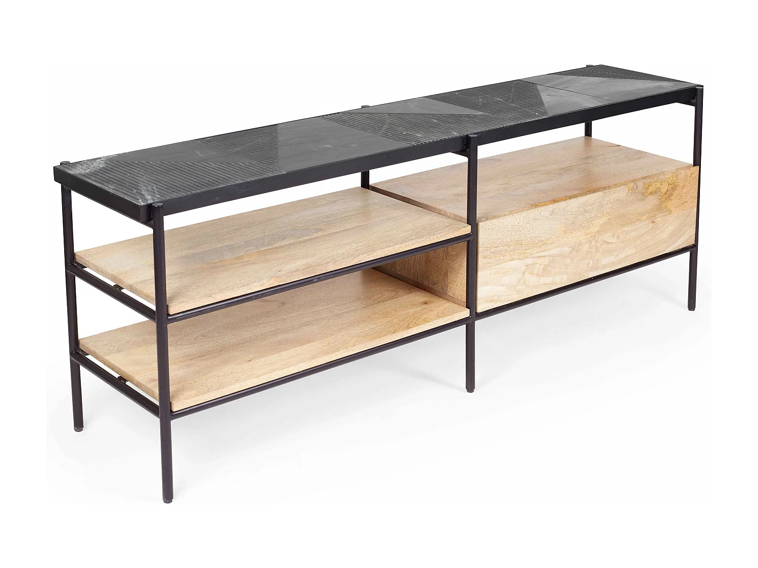 Meuble TV en marbre et manguier massif 150 cm noir