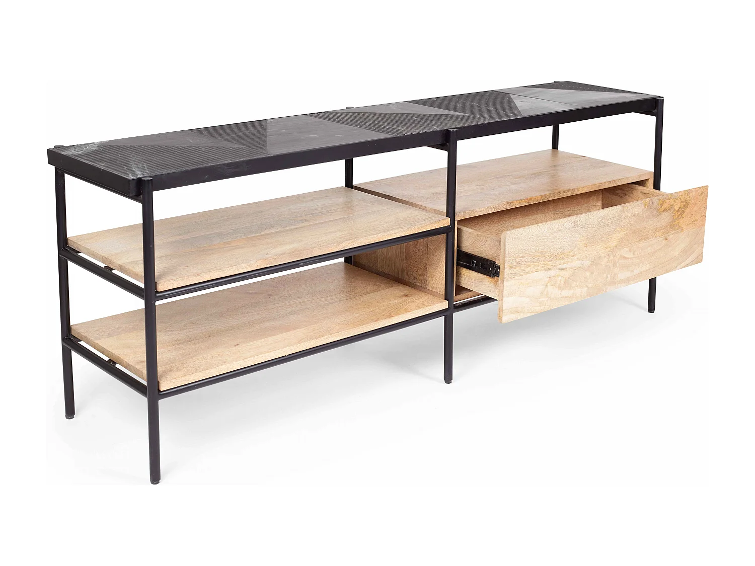 Meuble TV en marbre et manguier massif 150 cm noir