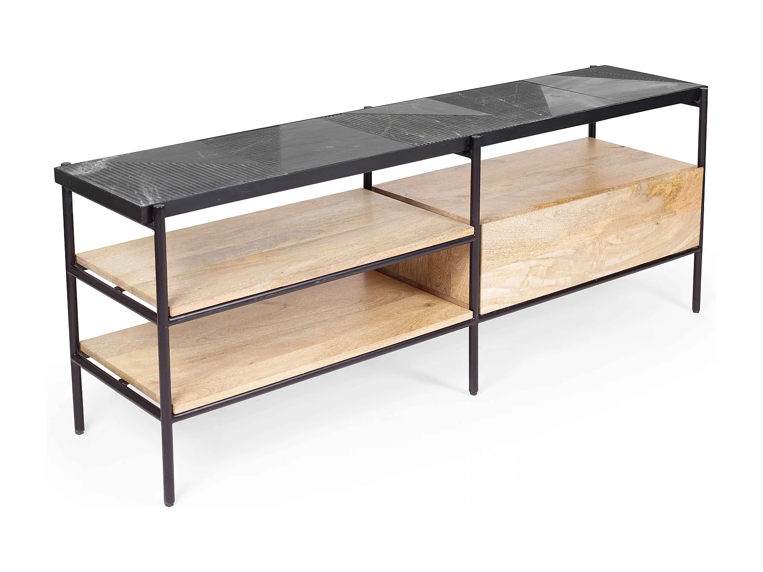 Meuble TV en marbre et manguier massif 150 cm noir