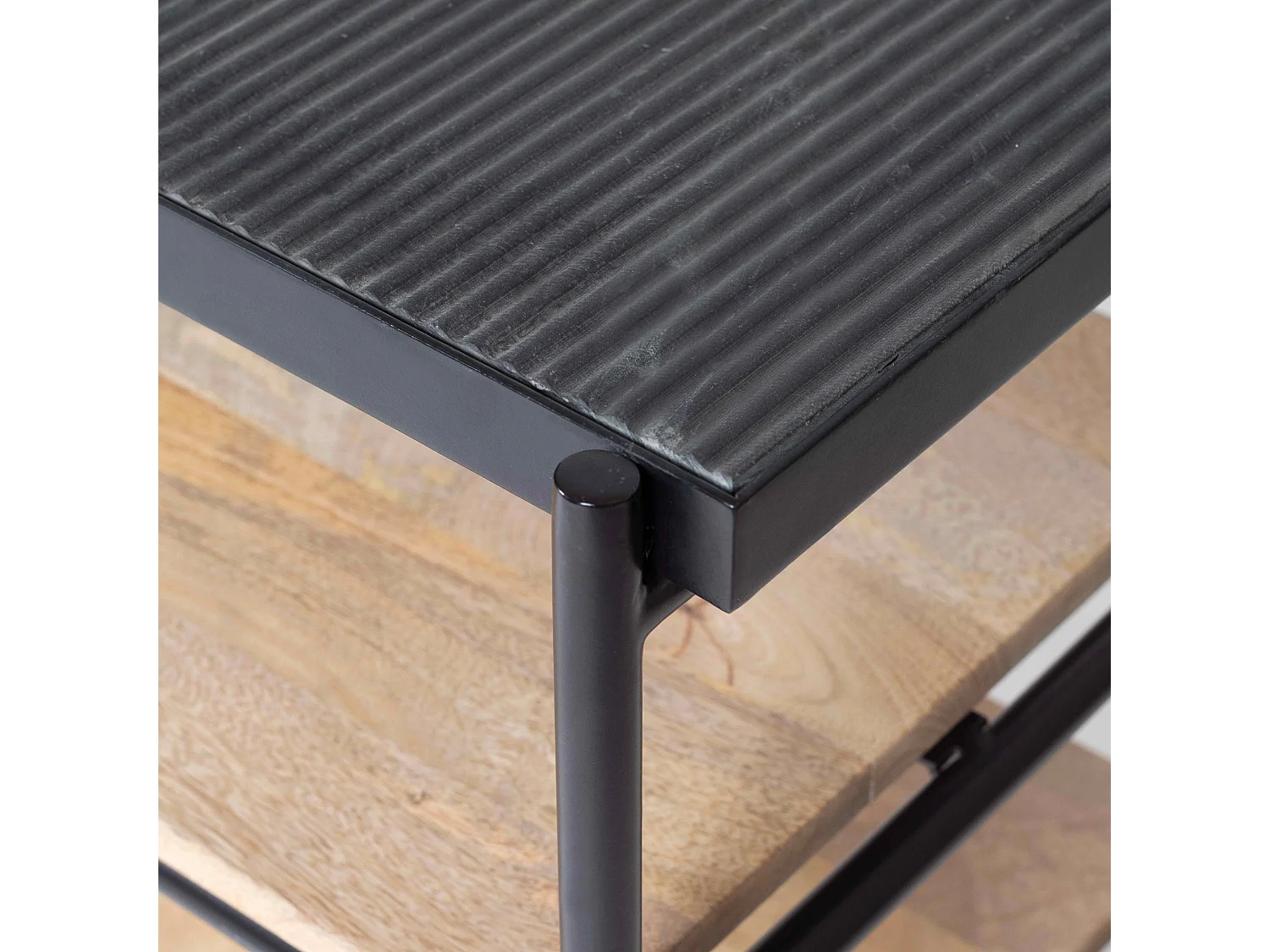 Meuble TV en marbre et manguier massif 150 cm noir