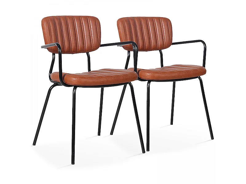 Lot de 2 chaises avec accoudoirs en textile enduit marron foncé