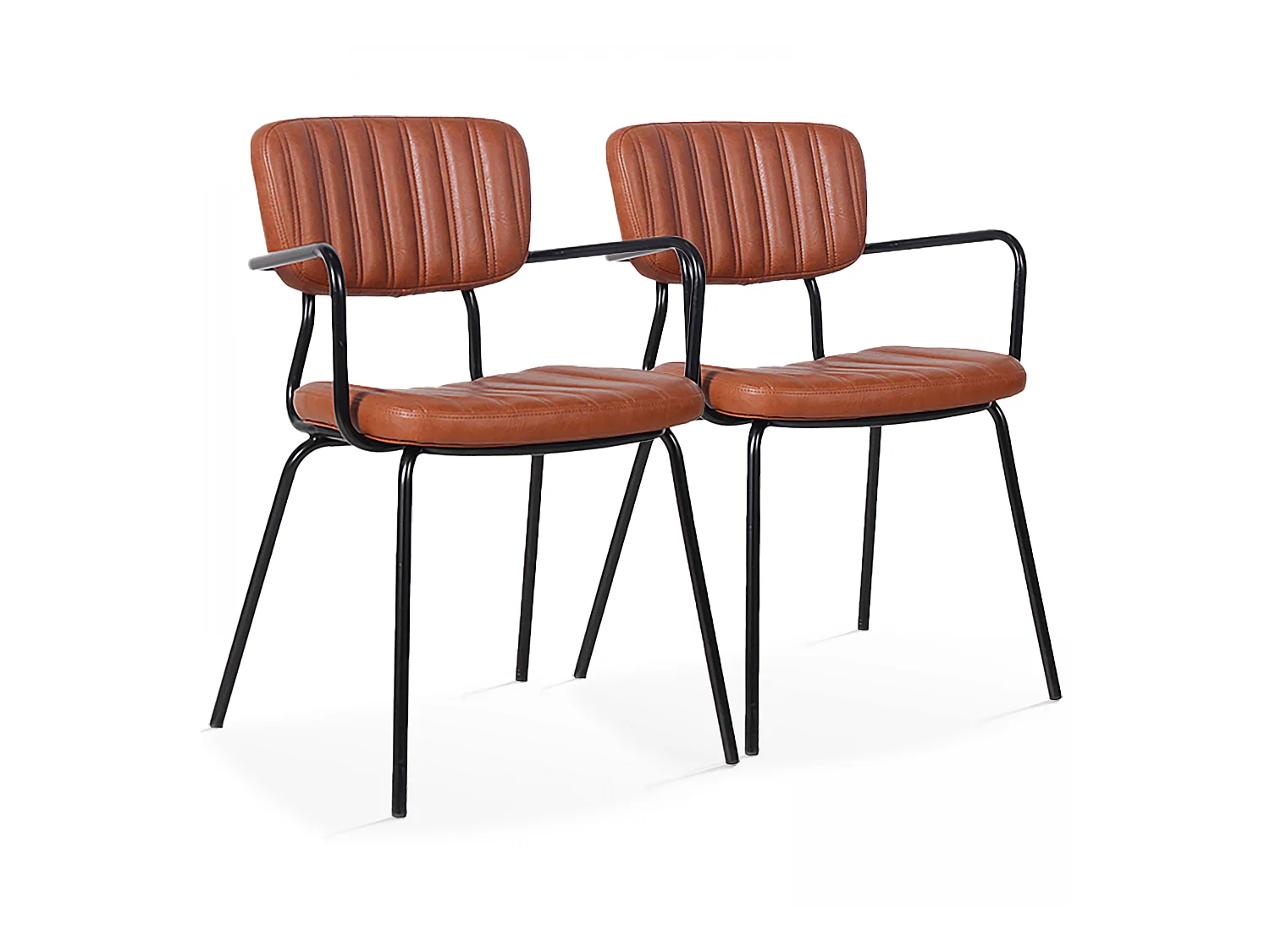 Lot de 2 chaises avec accoudoirs en textile enduit marron foncé