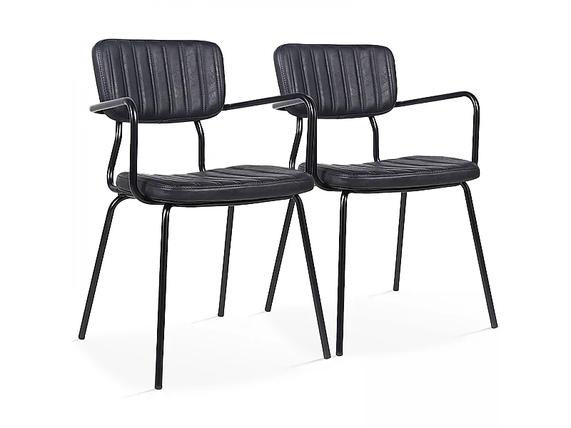 Lot de 2 chaises avec accoudoirs en textile enduit noir