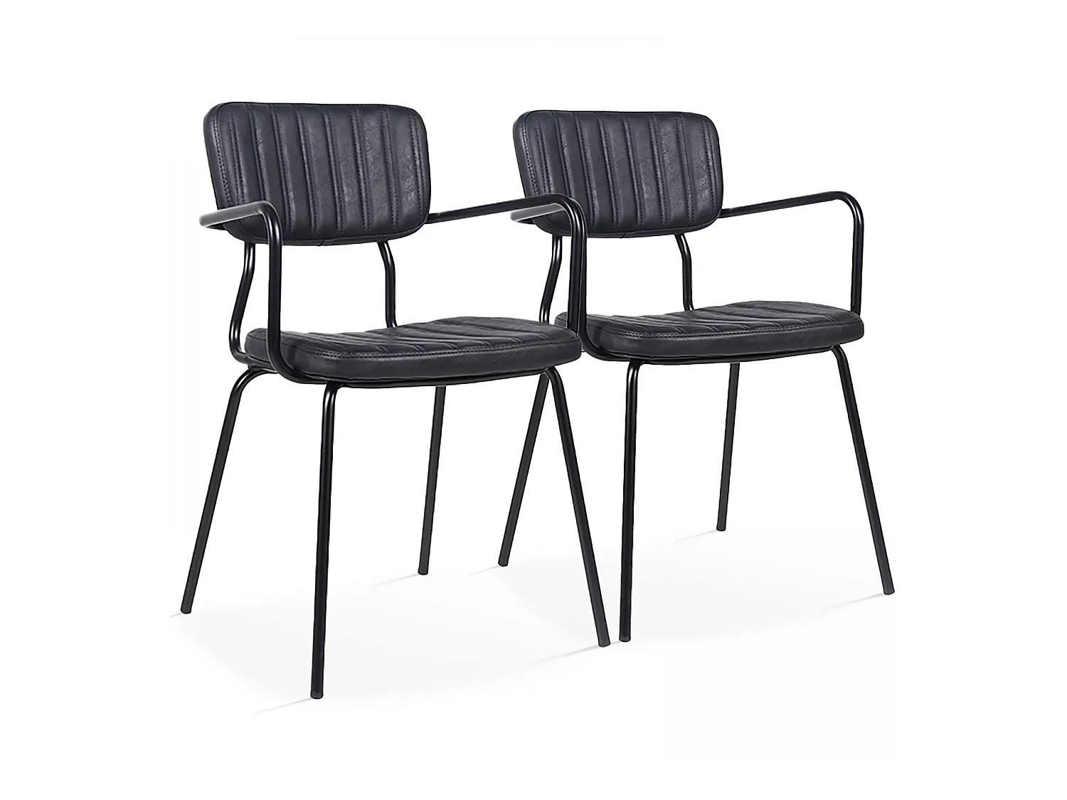 Lot de 2 chaises avec accoudoirs en textile enduit noir