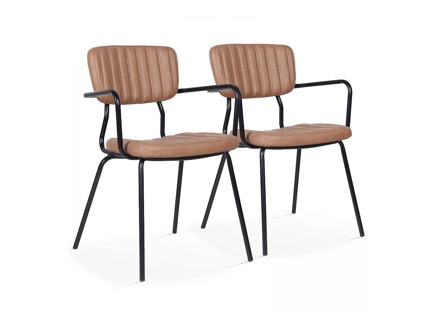 Lot de 2 chaises avec accoudoirs en textile enduit marron clair