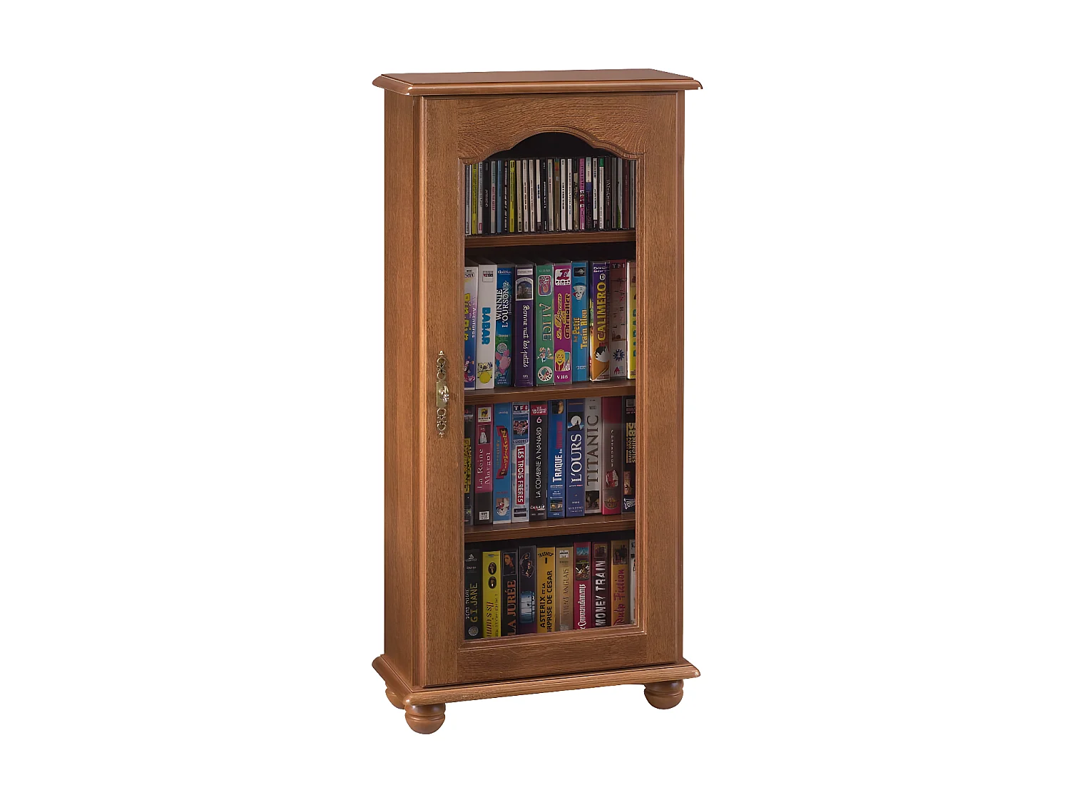 Petit Meuble Vitrine Chêne 1 Porte Vitrée 6 Niches L 49.4 H 105.8 P 21.5 cm