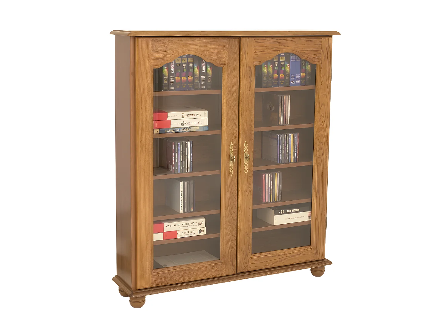 Vitrine Chêne 2 Portes Vitrées 5 Etagères 6 Niches L 92.4 H 105.8 P 21.5 cm