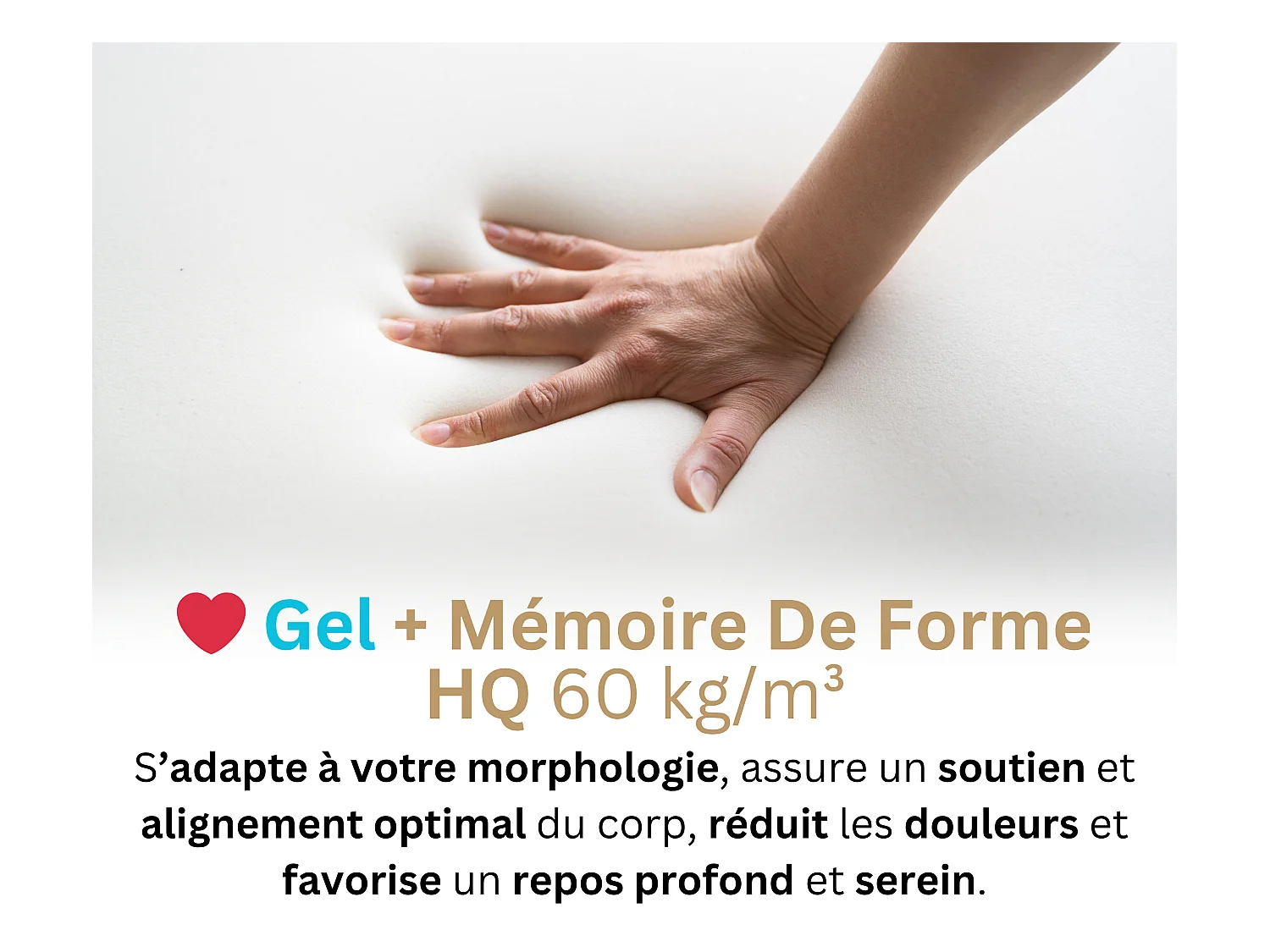 Matelas 180x200 2 Places  Ondine - Mémoire de Forme 60 kg/m³ Haute Densité Enrichie avec Microcapsules De Gel Rafraîchissantes - Ergonomique