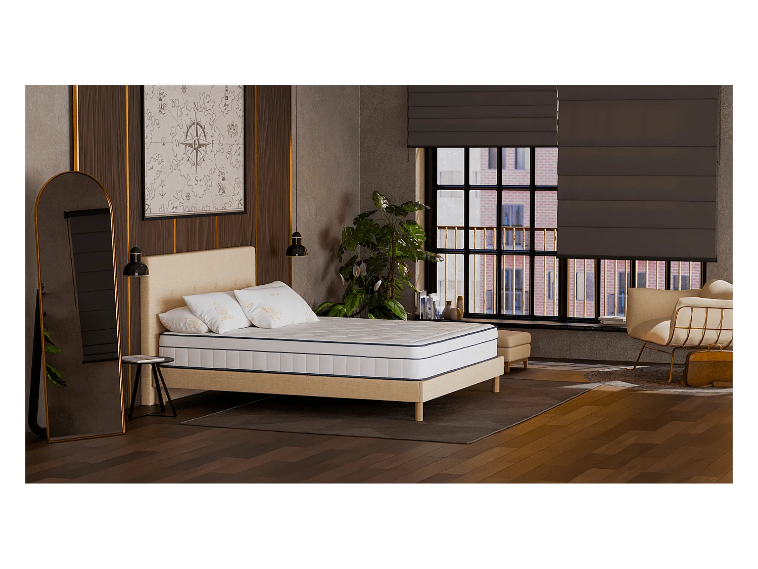 Thalassa 160x200 2 zits matras - Hybride: Pocketveren - Hoge kwaliteit 60 kg/m³ Memory Foam - Tegen rugpijn - Stevig - Comfortabel