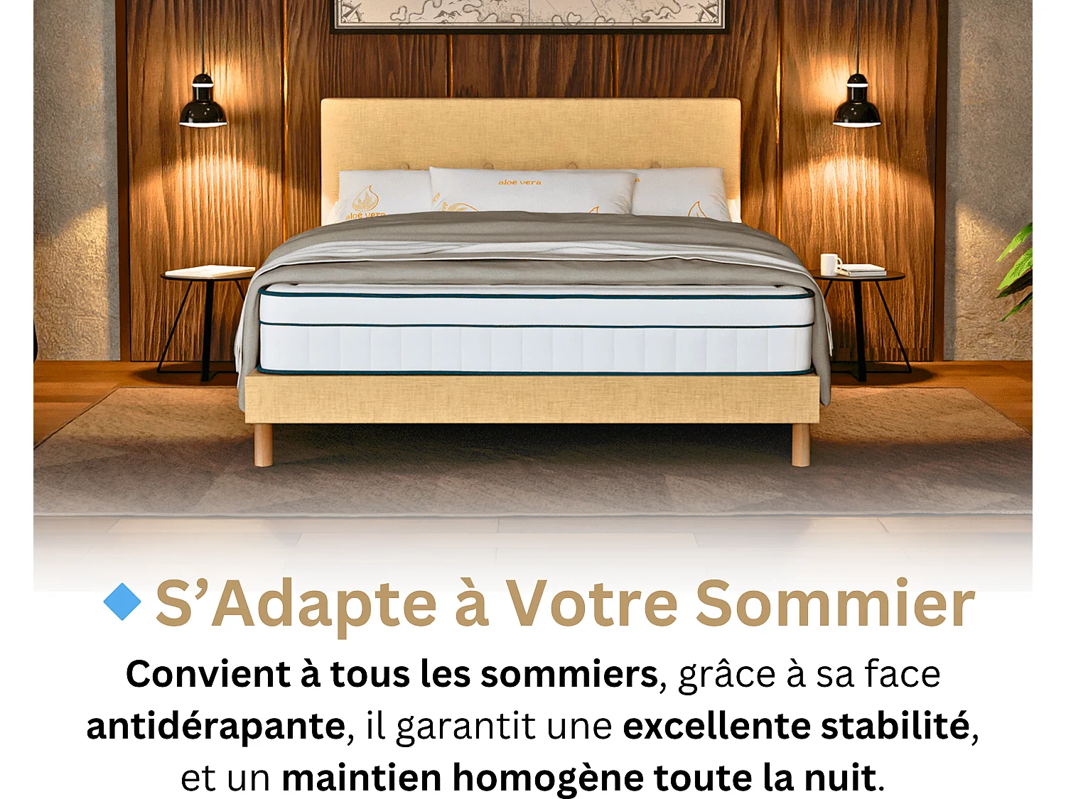 Matelas 160x200 2 Places Thalassa - Hybride : Ressorts Ensachés - Mémoire de Forme 60 kg/m³ Haute Qualité - Contre le Mal de Dos - Ferme - Confortable