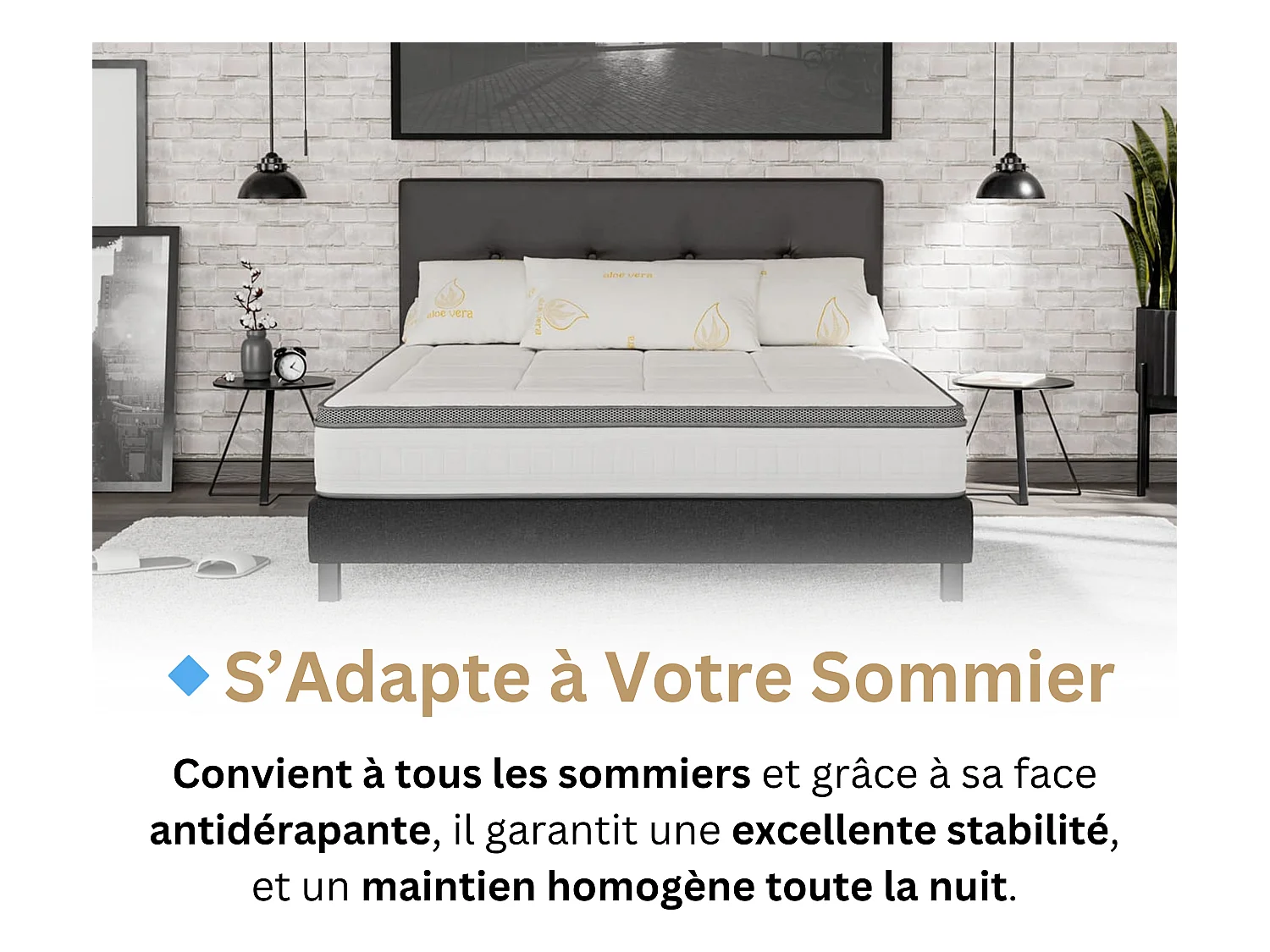 Matelas 140x200 2 Places Prometheus - Hybride : Ressorts Ensachés et Mémoire de Forme 60 kg/m³ Haute Qualité - Contre le Mal de Dos - Ép. 28 Cm