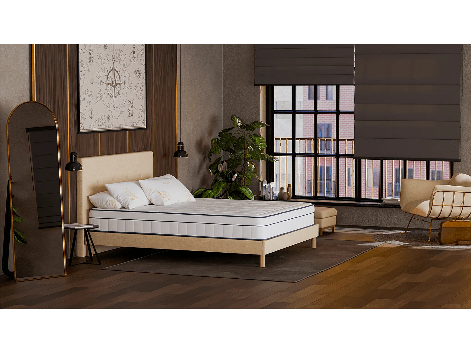 Colchón Thalassa 2 plazas 140x190 - Híbrido: Muelles ensacados - Espuma viscoelástica de alta calidad 60 kg/m³ - Contra el dolor de espalda - Firme - Confortable