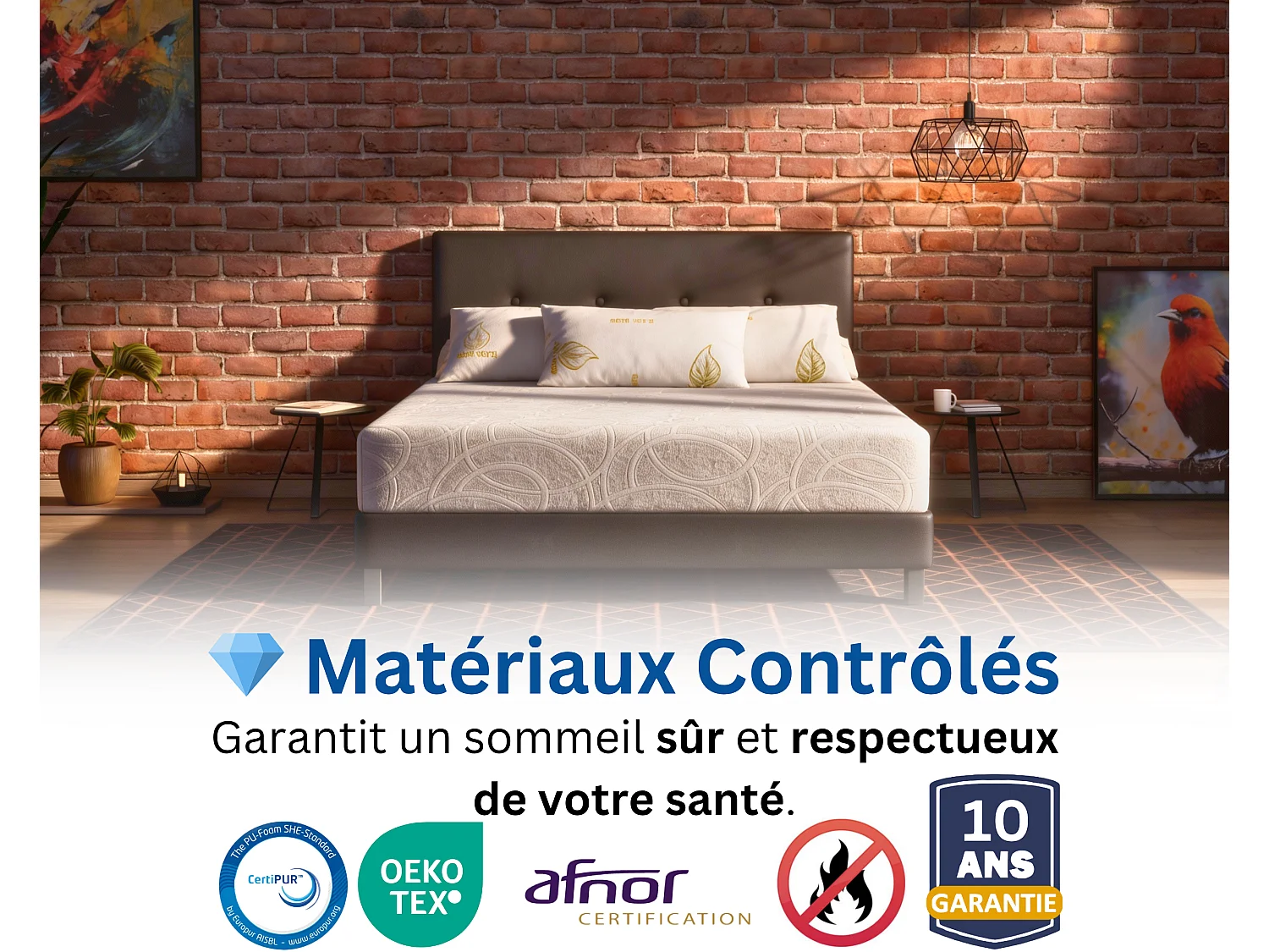 Matelas 160x200 2 Places  Ondine - Mémoire de Forme 60 kg/m³ Haute Densité Enrichie avec Microcapsules De Gel Rafraîchissantes - Ergonomique