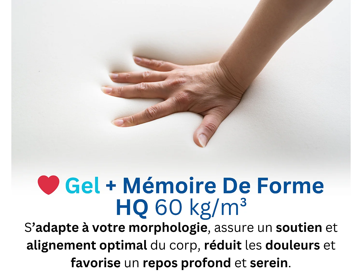 Matelas 160x200 2 Places  Ondine - Mémoire de Forme 60 kg/m³ Haute Densité Enrichie avec Microcapsules De Gel Rafraîchissantes - Ergonomique