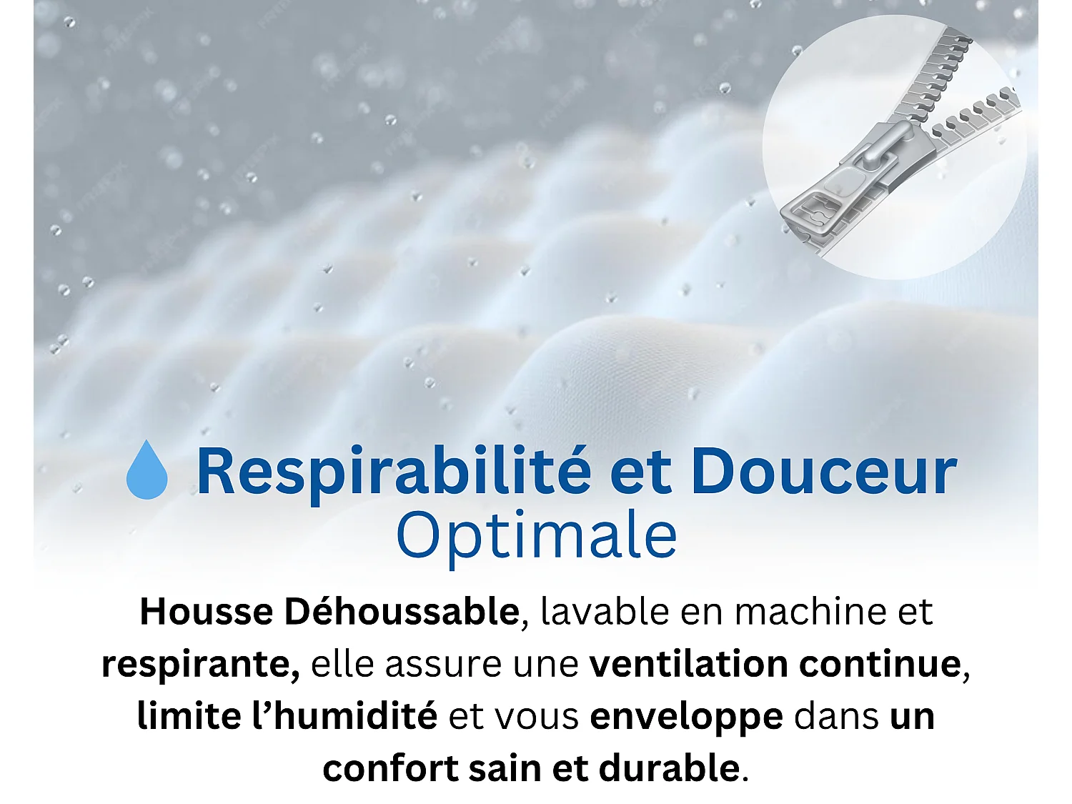 Matelas 160x200 2 Places  Ondine - Mémoire de Forme 60 kg/m³ Haute Densité Enrichie avec Microcapsules De Gel Rafraîchissantes - Ergonomique