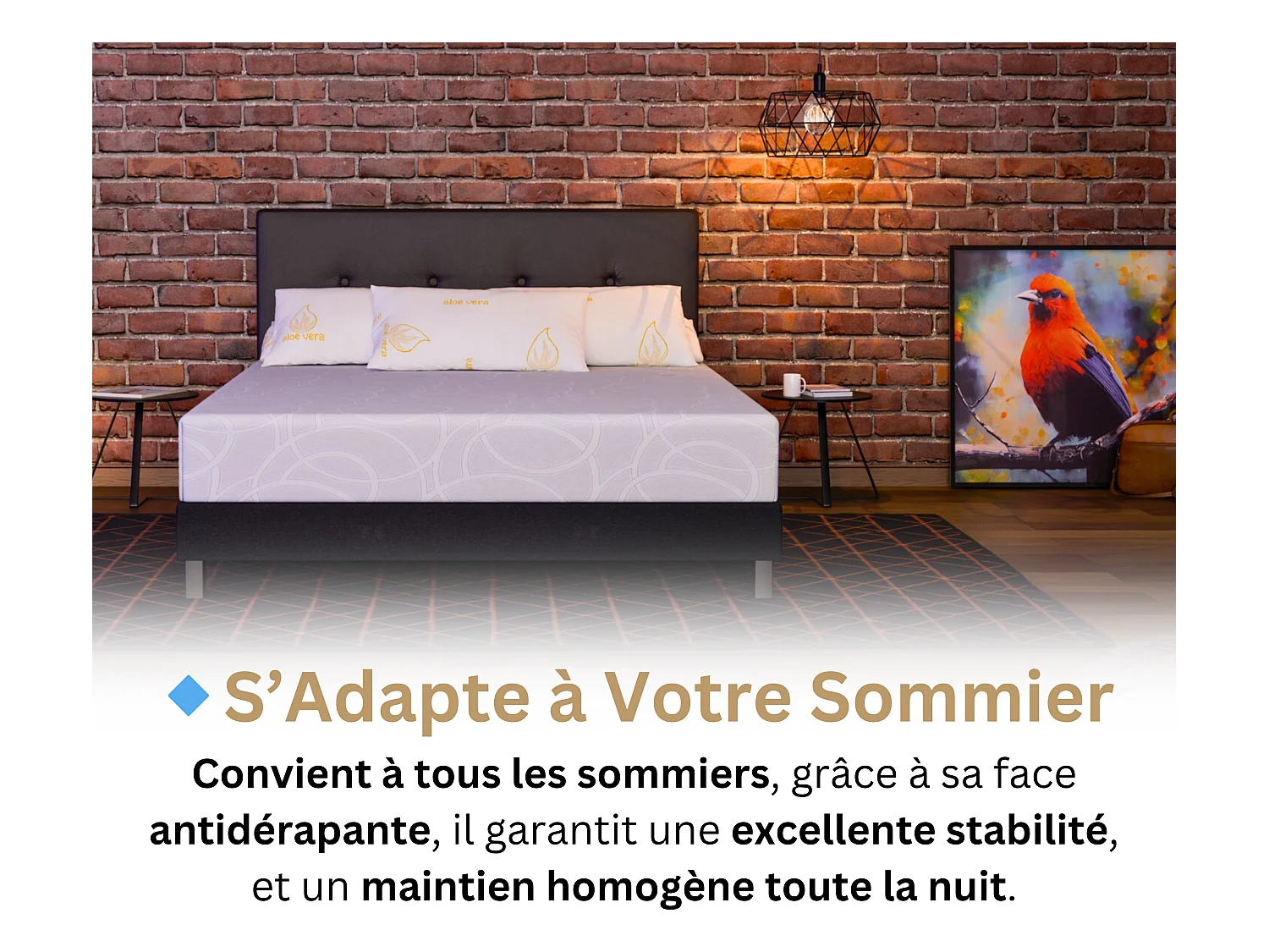 Matelas 140x190 2 Places  Ondine - Mémoire de Forme 60 kg/m³ Haute Densité Enrichie avec Microcapsules De Gel Rafraîchissantes - Ergonomique