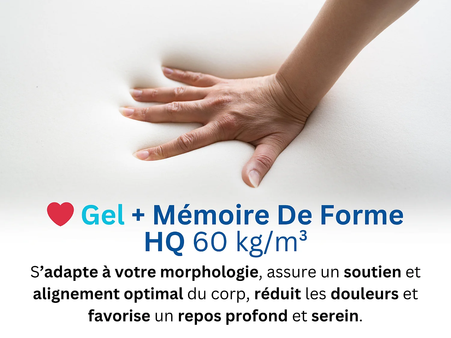 Matelas 80x200 Enfant et Adulte 1 Place  Ondine - Mémoire de Forme 60 kg/m³ Haute Densité Enrichie avec Microcapsules De Gel Rafraîchissantes - Ergonomique