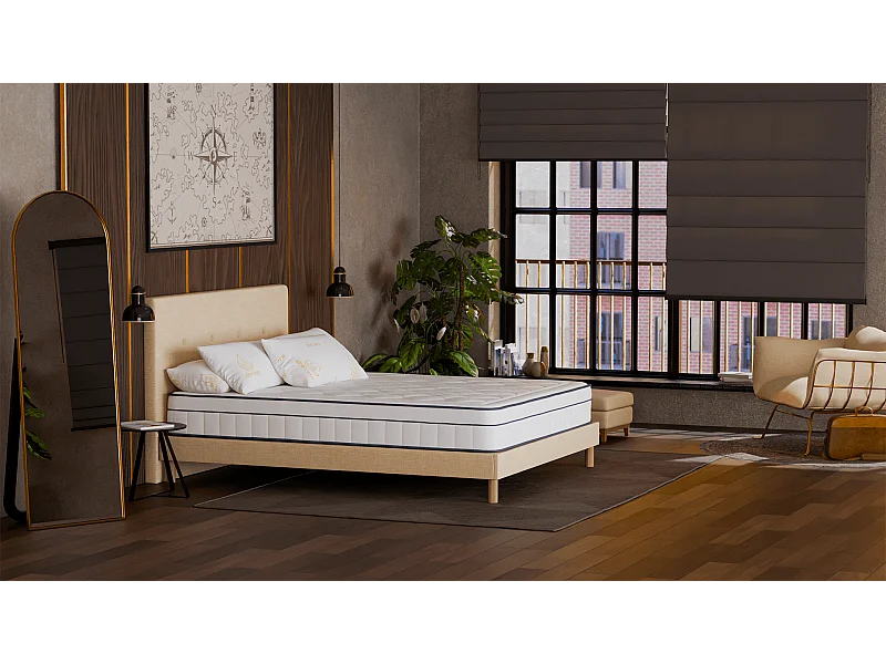 Matelas 180x200 2 Places Thalassa - Hybride : Ressorts Ensachés - Mémoire de Forme 60 kg/m³ Haute Qualité - Contre le Mal de Dos - Ferme - Confortable