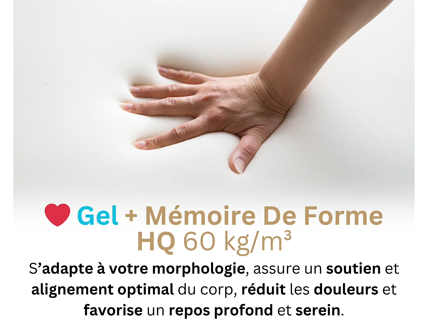 Matelas 90x190 Enfant et Adulte 1 Place  Ondine - Mémoire de Forme 60 kg/m³ Haute Densité Enrichie avec Microcapsules De Gel Rafraîchissantes - Ergonomique