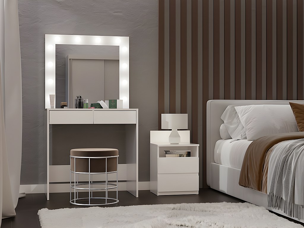 Coiffeuse Avec Miroir 100×40×138 Cm - Avec Tabouret - Avec éclairage - 4