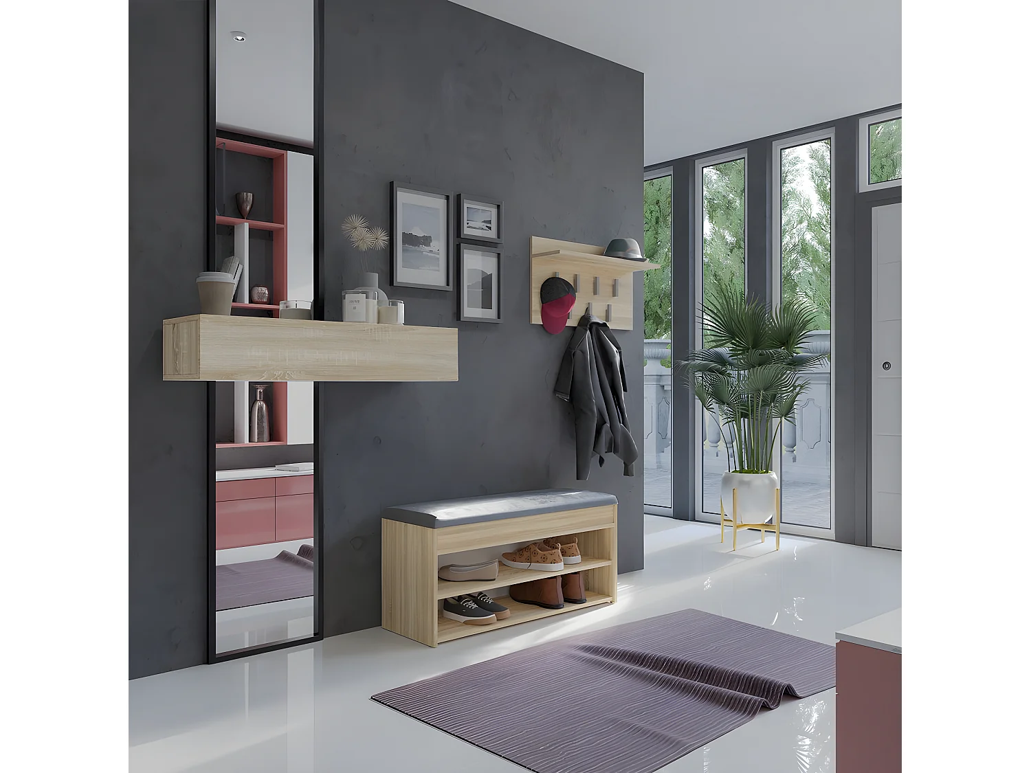 PARMI - Meuble à chaussures style scandinave entrée - 100x35x49 cm - Banc avec rangement