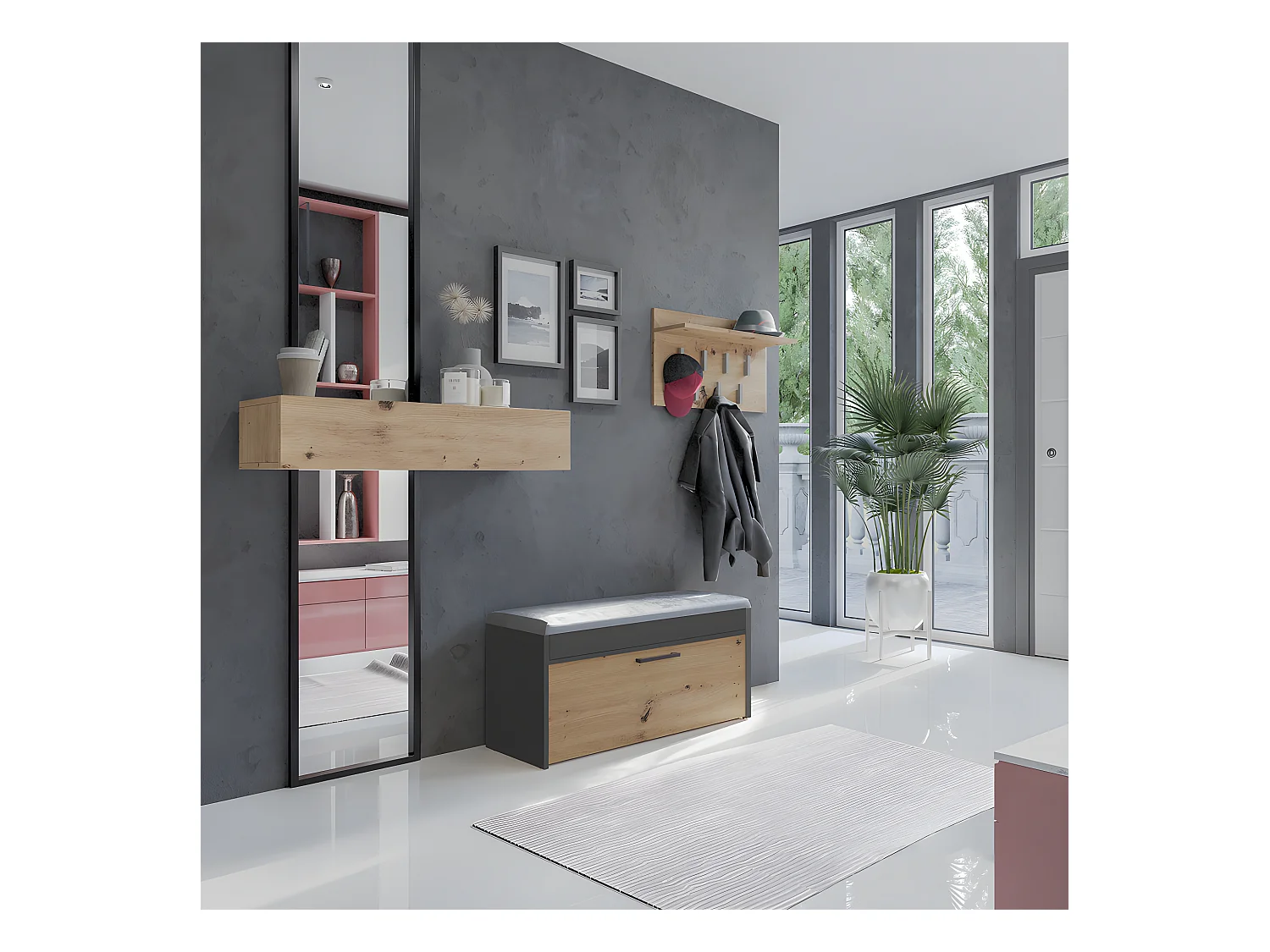PARMI - Meuble à chaussures style scandinave entrée - 100x35x49 - Banc avec rangement